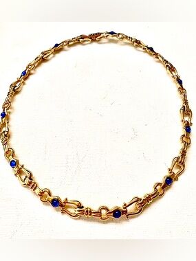 Gucci Signature Horsebit Link Necklace Gold Sapphire Vintage Signed Paolo
